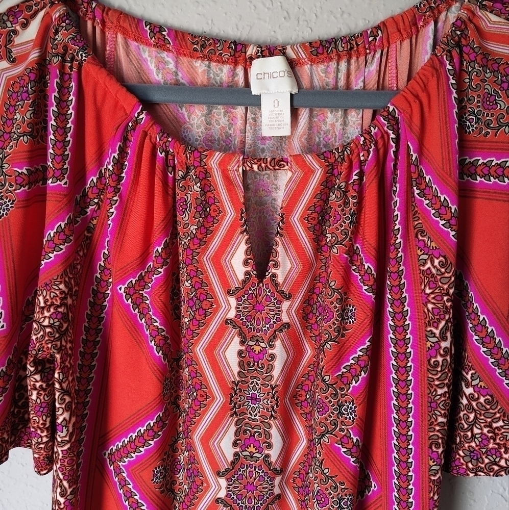 Chico's Women's Dress Multicolor Floral Short sleeves Stretch Size S - Picture 2 of 6